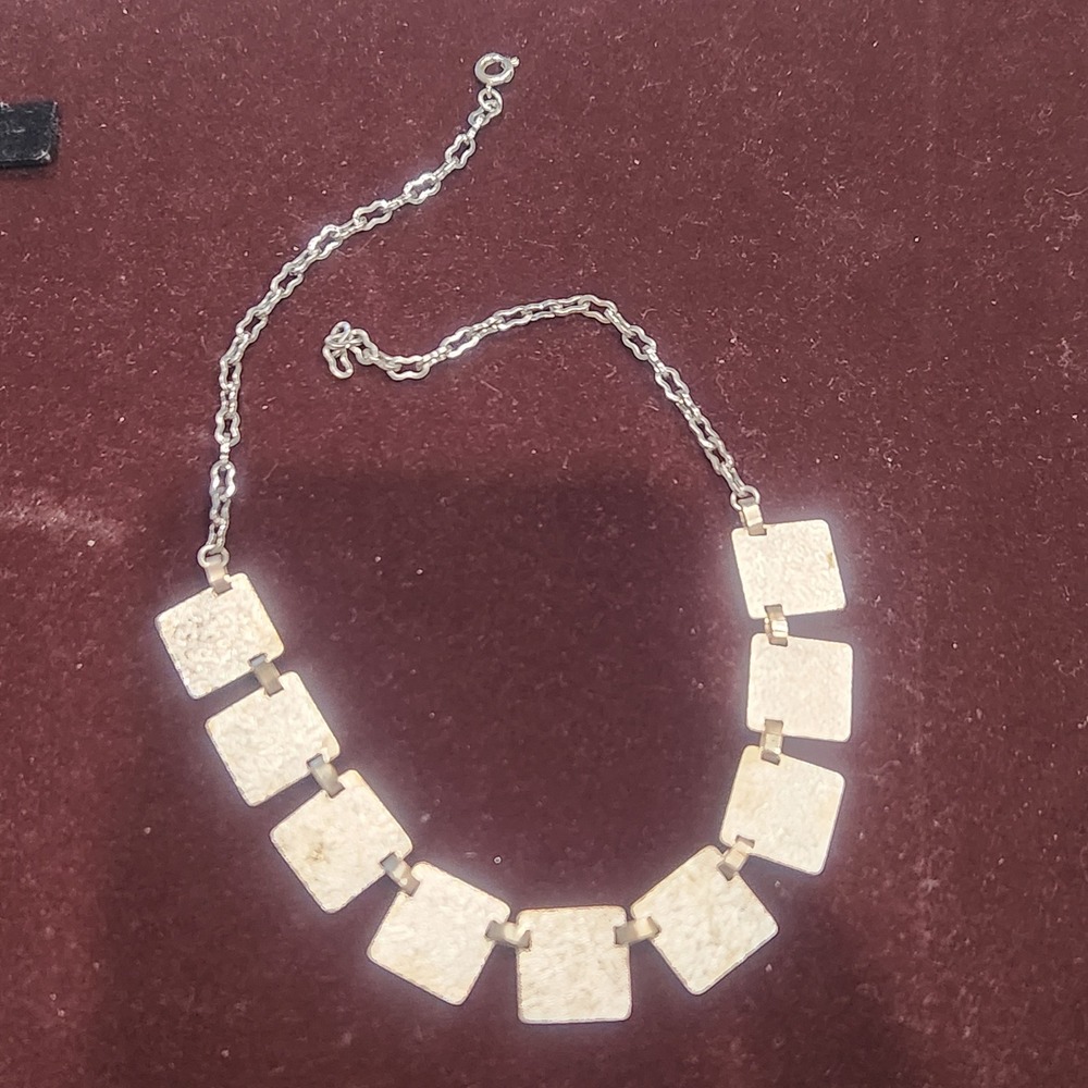 Vintage Chinese good luck Bib Necklace Black White Enamel Silver Tone 16in - Picture 5 of 10